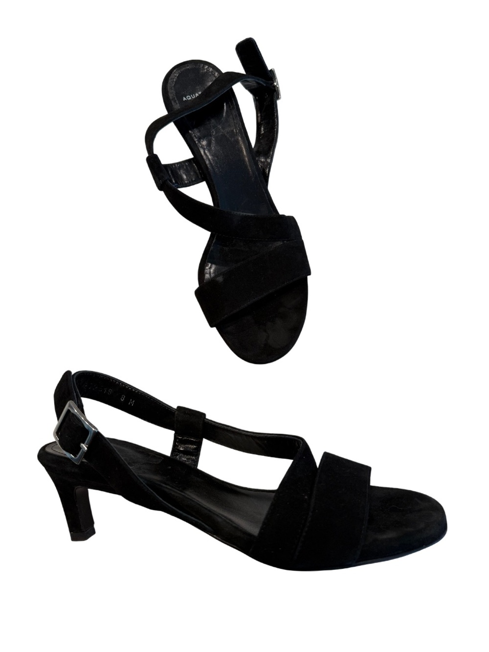 Aquatalia Kitten Heel Weatherproof Suede Buckle Heels Size 8